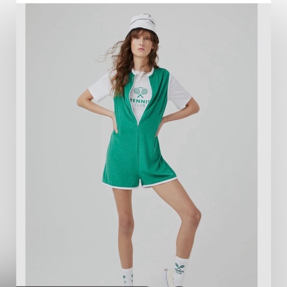 KULE Other - KULE Terry Cloth Retro zip Small Women’s emerald green Serena romper